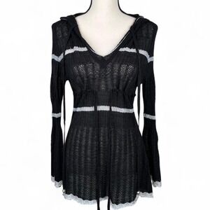 BCBGMAXAZRIA Sheer Hooded Knit Tunic